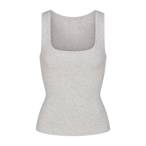 NWT SKIMS Cotton Rib Long Tank in Light Heather Grey - sz L